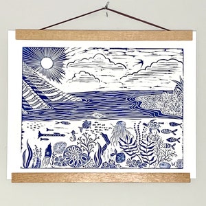 Original Sea life Scenic Linocut block Art Print