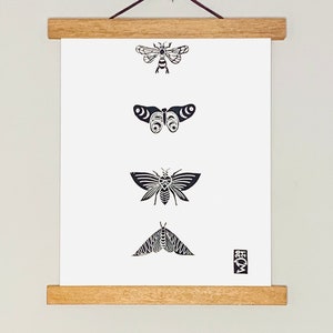 Originele Insect Minimalistische Linosnede blok Art Print