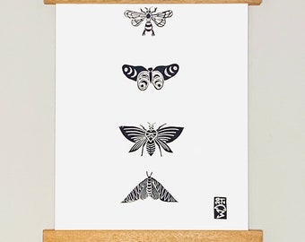 Original Insect Minimalist Linocut block Art Print