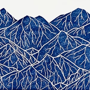 Original Appalachian Blue Ridge Mountains Linolschnitt Block Kunstdruck
