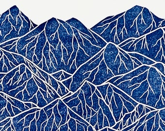Original Appalachian Blue Ridge Mountains Linocut block Art Print