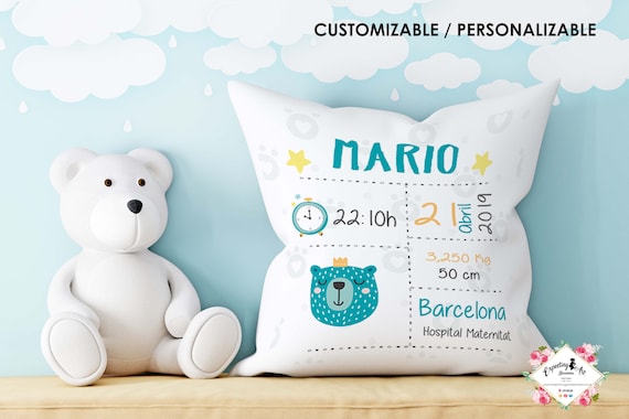 Coussin de naissance modèle Mario Bébé nommé coussin Oreiller pour  nouveau-né Offrez de nouveaux papas Cadeau nouveau-né Anniversaire de bébé  -  France