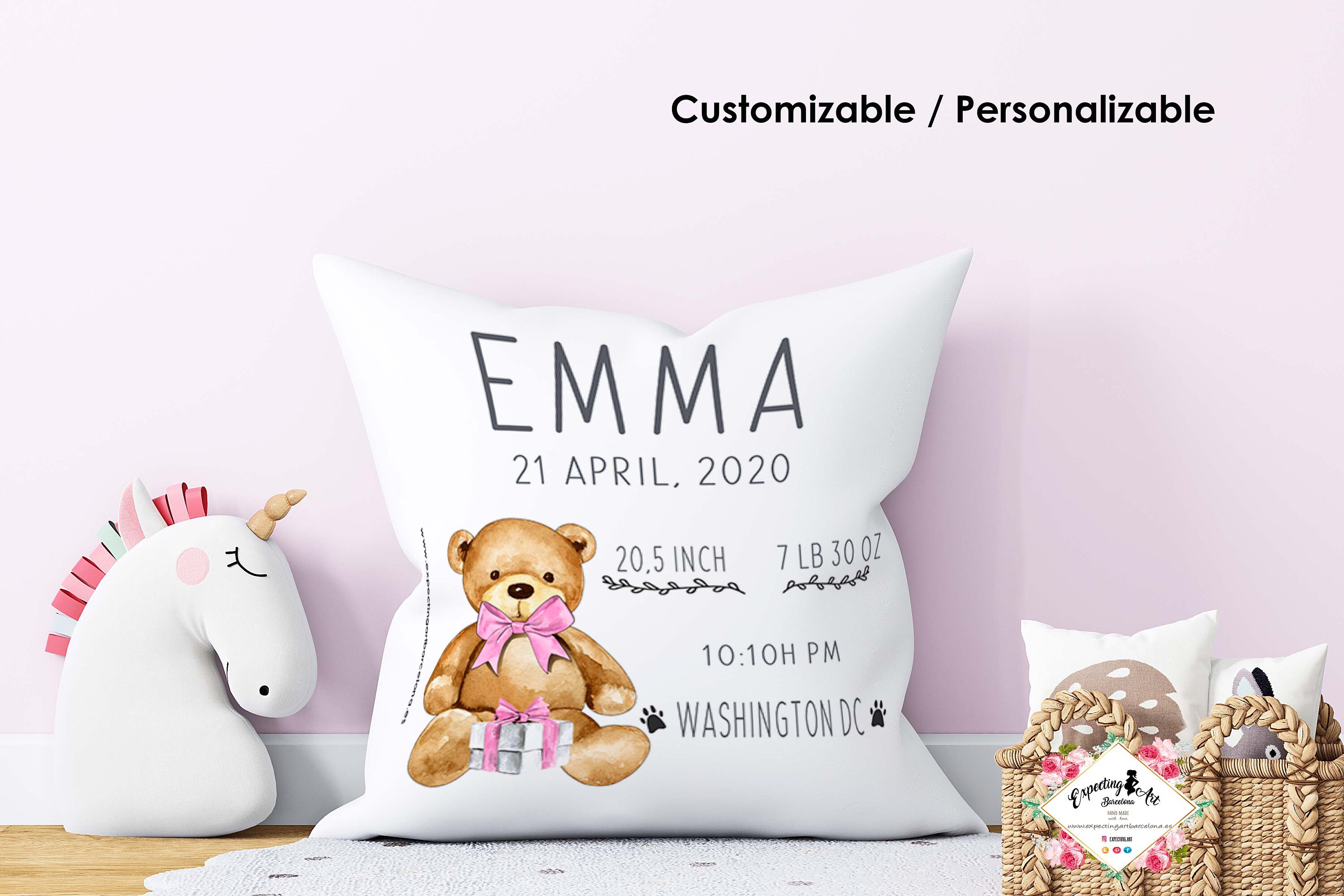 Coussin De Naissance Fille Ours Cadeau Naissance Bebe Etsy France