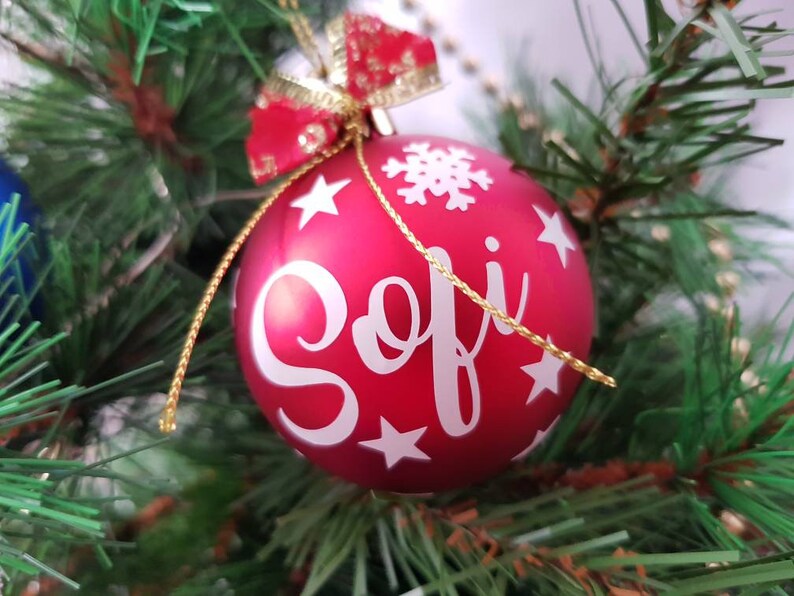 Bola de navidad con Nombre. Christmas ball red Bola Personalizada de Navidad 8 cm Adorno de Navidad Esfera Navide\u00f1a Christmas baubles
