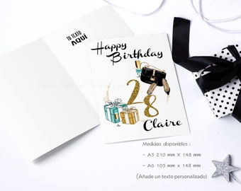 Birthday greeting card for girl Personalized Greeting Card Birthday Postcard Birthday card girl Cute card