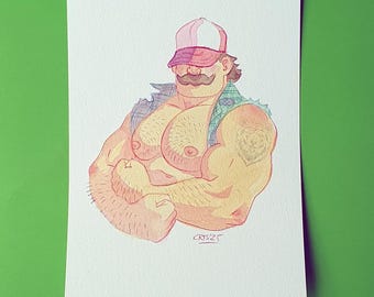 Gay Trucker - Original, Studio Color watercolor painting