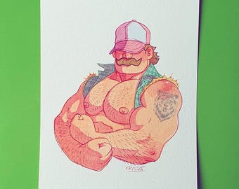 Gay Trucker - Original watercolor painting