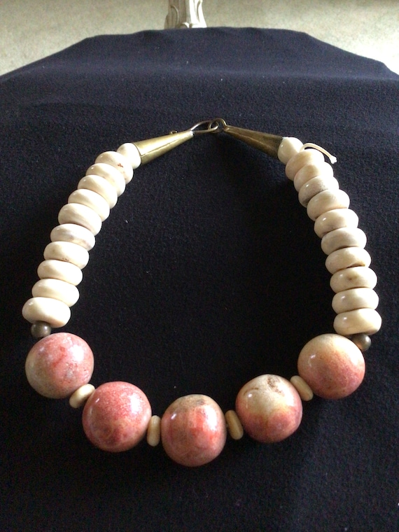 Vintage Tribal Clay Bead Necklace Boho