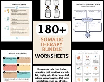 Somatic Therapy Mega Worksheet Bundle, Emotional Regulation, Anxiety PTSD Stress Grounding Techniques, Somatic Coping Strategies Exercises