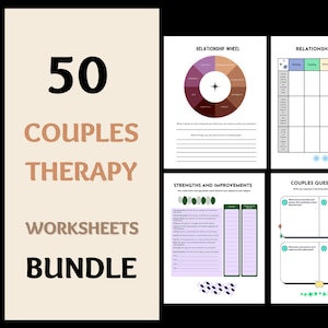 50 Couples Therapy Worksheets Bundle, Couples Therapy Forms, Reacting vs. Responding, Couples Interventions Workbook & Journal Templates