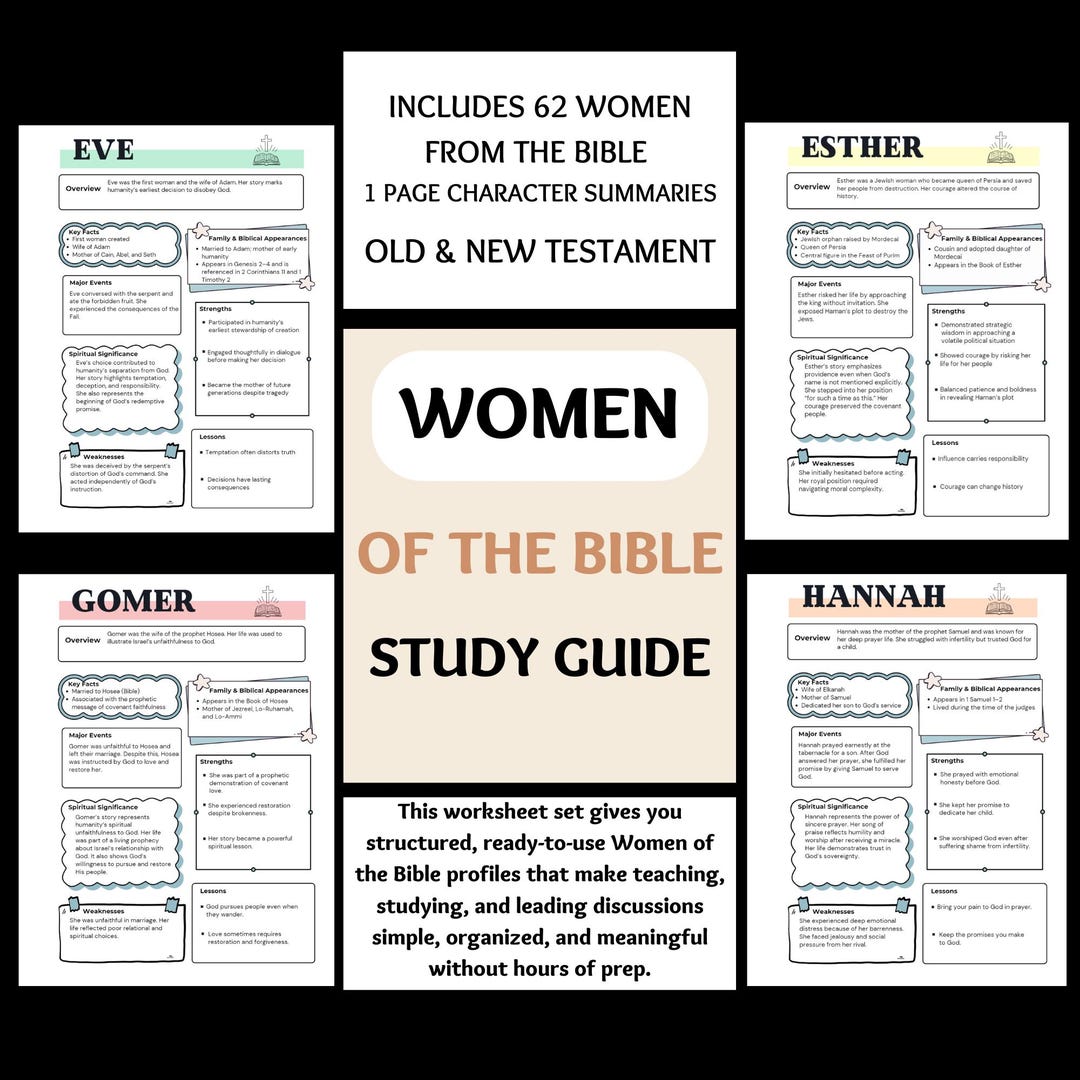 Women of the Bible Character Study Guide Worksheets Printable, Key ...