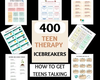 Teen Therapy Icebreakers, Get Teens Talking Printable Therapy Worksheets & Prompts Tools Adolescent Teen Counselling Questions Resources PDF