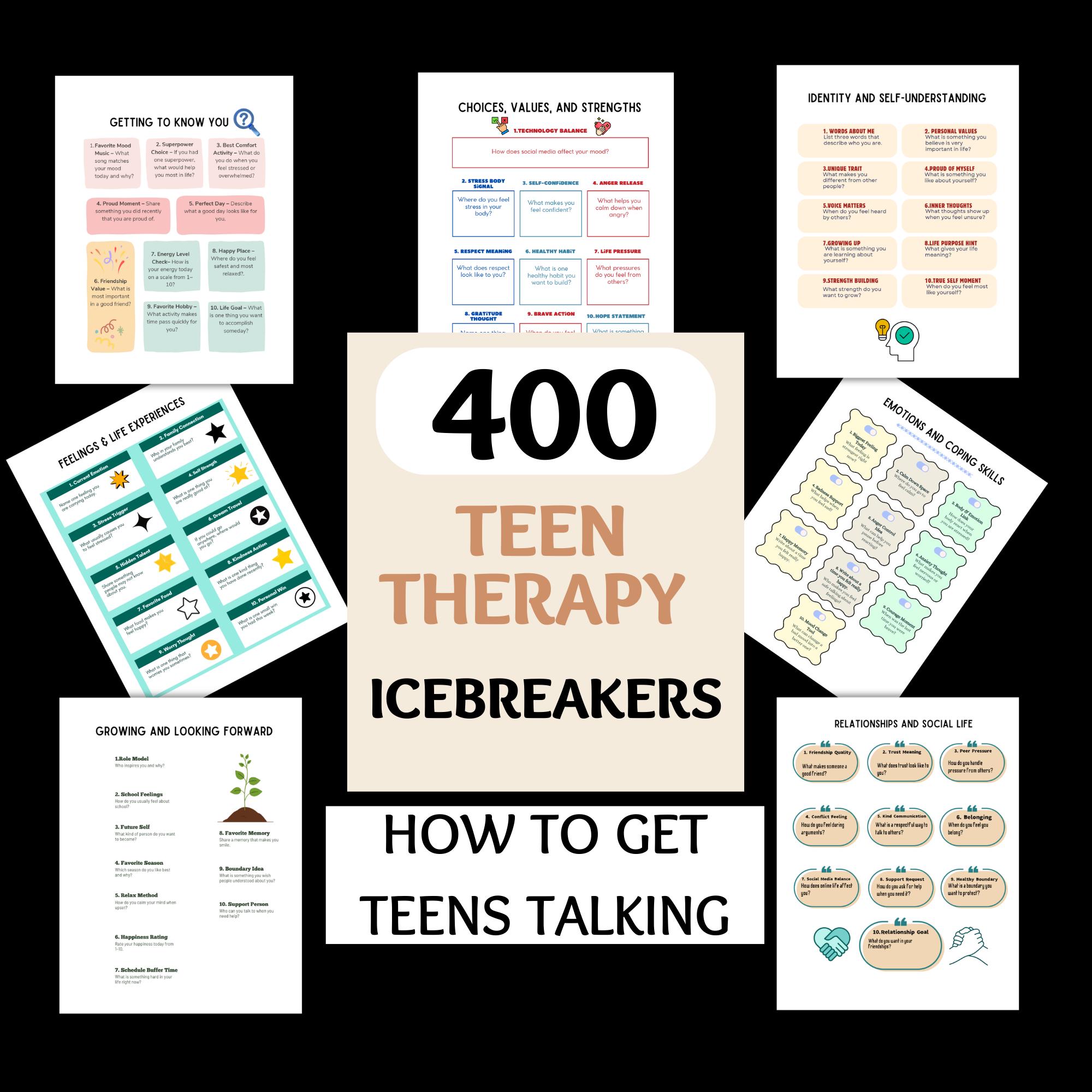 Teen Therapy Icebreakers, Get Teens Talking Printable Therapy ...