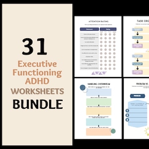 ADHD Executive Functioning Worksheets,Attention Deficit Hyperactivity Disorder Therapy Printable,Executive Dysfunction Organization Workbook