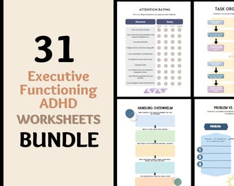 ADHD Executive Functioning Worksheets,Attention Deficit Hyperactivity Disorder Therapy Printable,Executive Dysfunction Organization Workbook