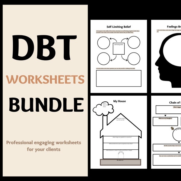 DBT Worksheet Bundle, Therapy Worksheets, DBT Skills, DBT Workbook, Therapy Tools, Mental Health Printable Handout, Therapist Resources