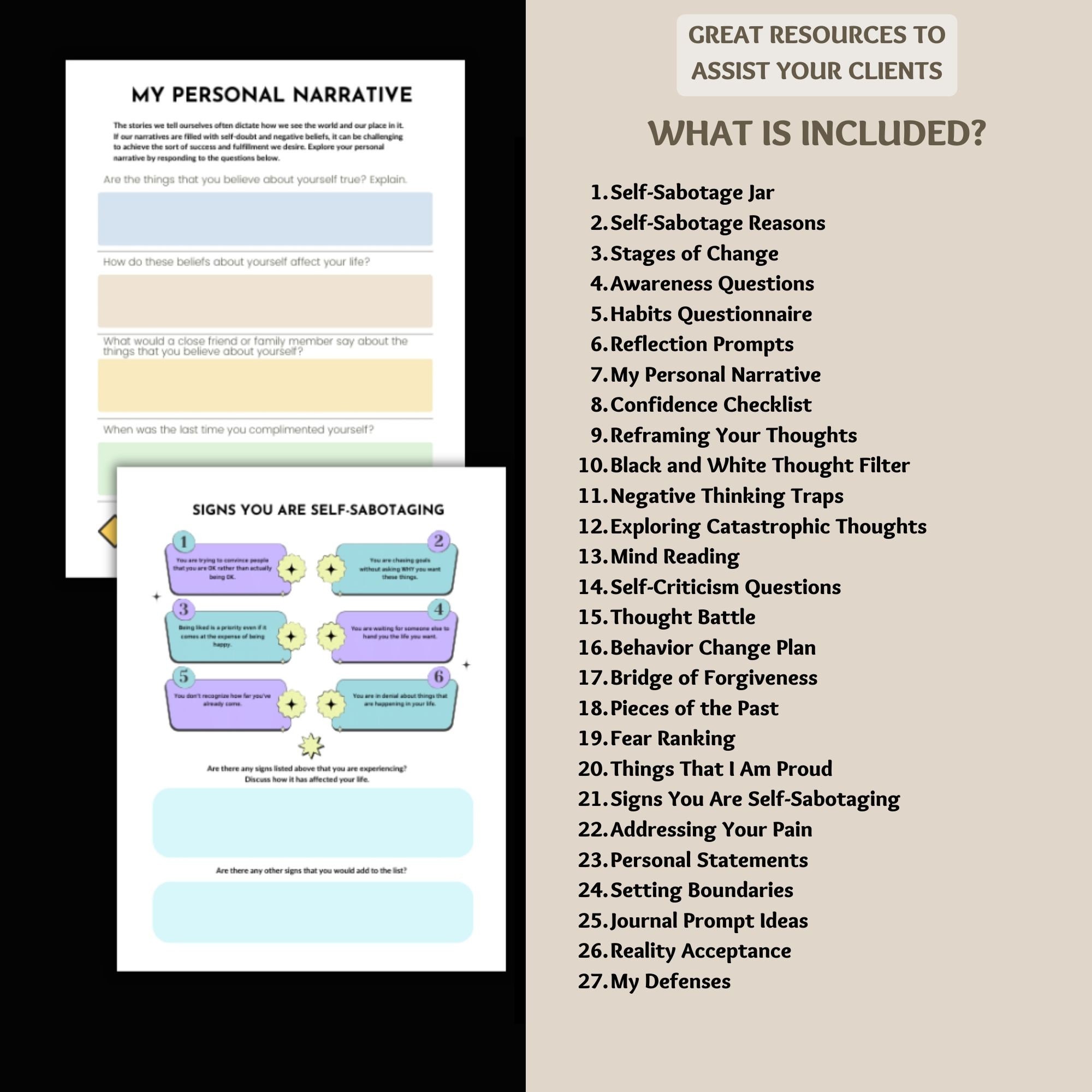 Self Sabotage Worksheets Bundle, Self Sabotage Workbook, Therapy ...