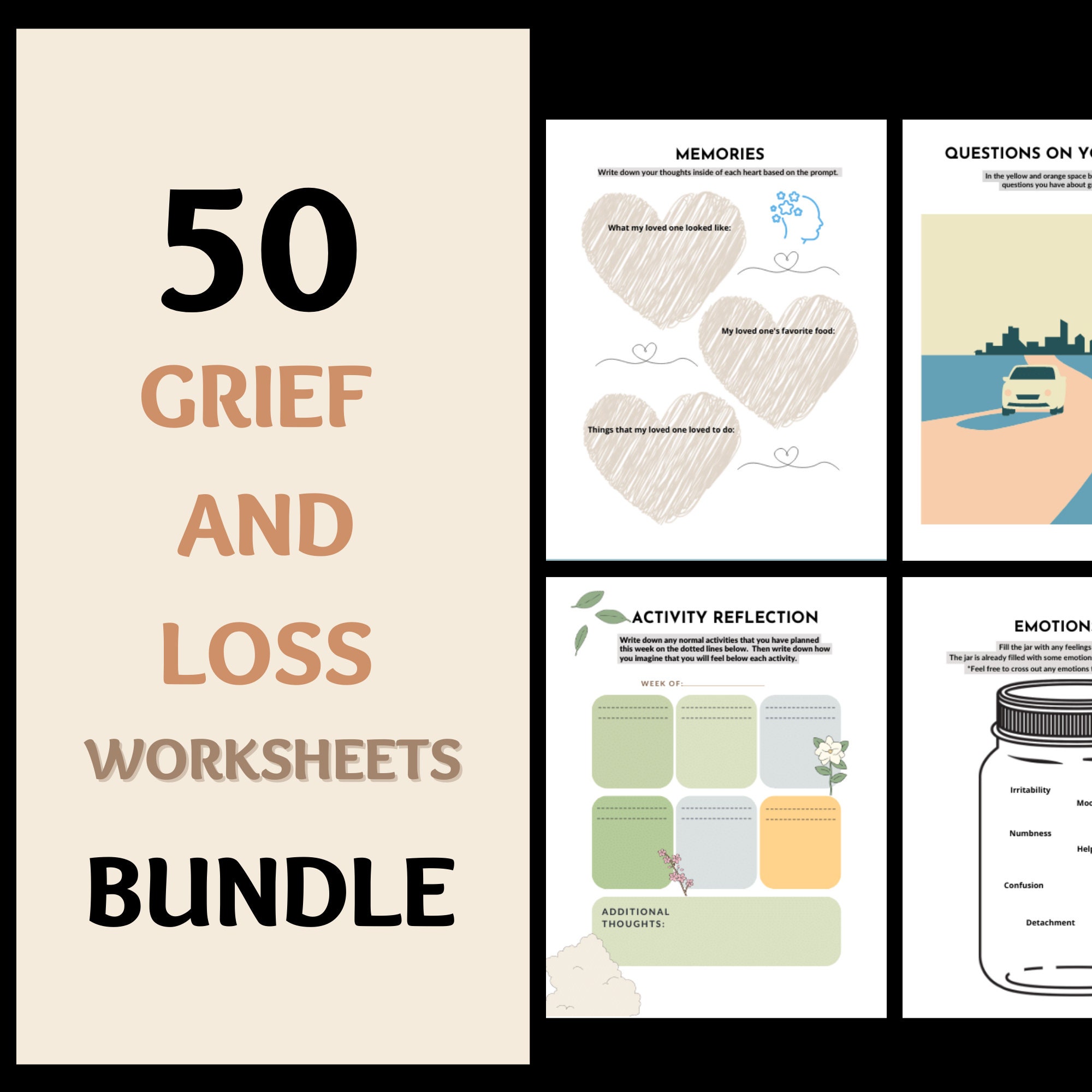 50 Grief and Loss Worksheets Bundle Grief Gift Printable Etsy UK