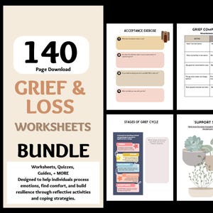 140 Grief and Loss Worksheets Handouts Bundle, Grief Printable PDF,Grief Poster Coping Skills Workbook, Kids Teens Adults Therapy Counseling
