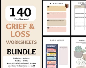 140 Grief and Loss Worksheets Handouts Bundle, Grief Printable PDF,Grief Poster Coping Skills Workbook, Kids Teens Adults Therapy Counseling