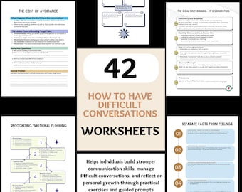 Wie man schwierige Gespräche führt MEGA Worksheet Bundle, Konversationsfähigkeiten, Arbeitsmappe für Kommunikationsstile, Werkzeuge der Durchsetzungsfähigen Kommunikation