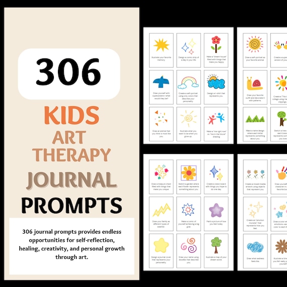 Kids Art Therapy Journal Prompt Cards Therapy Tools Mental Health Resources Creative Arts Counselor Psychology Mindful Therapist Flash Cards