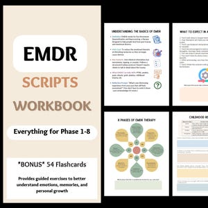 60 EMDR Worksheets Phase 1-8 Therapists Workbook, EMDR Scripts Eye Movement Integration Trauma Coping Skills Therapy Psychotherapy Resources