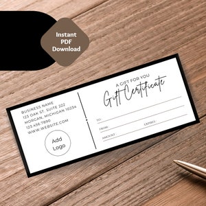 Plantilla de certificado de regalo mínimo Canva, certificado de regalo de bricolaje minimalista, vale de regalo editable, tarjeta de regalo imprimible, agregue su cupón de logotipo