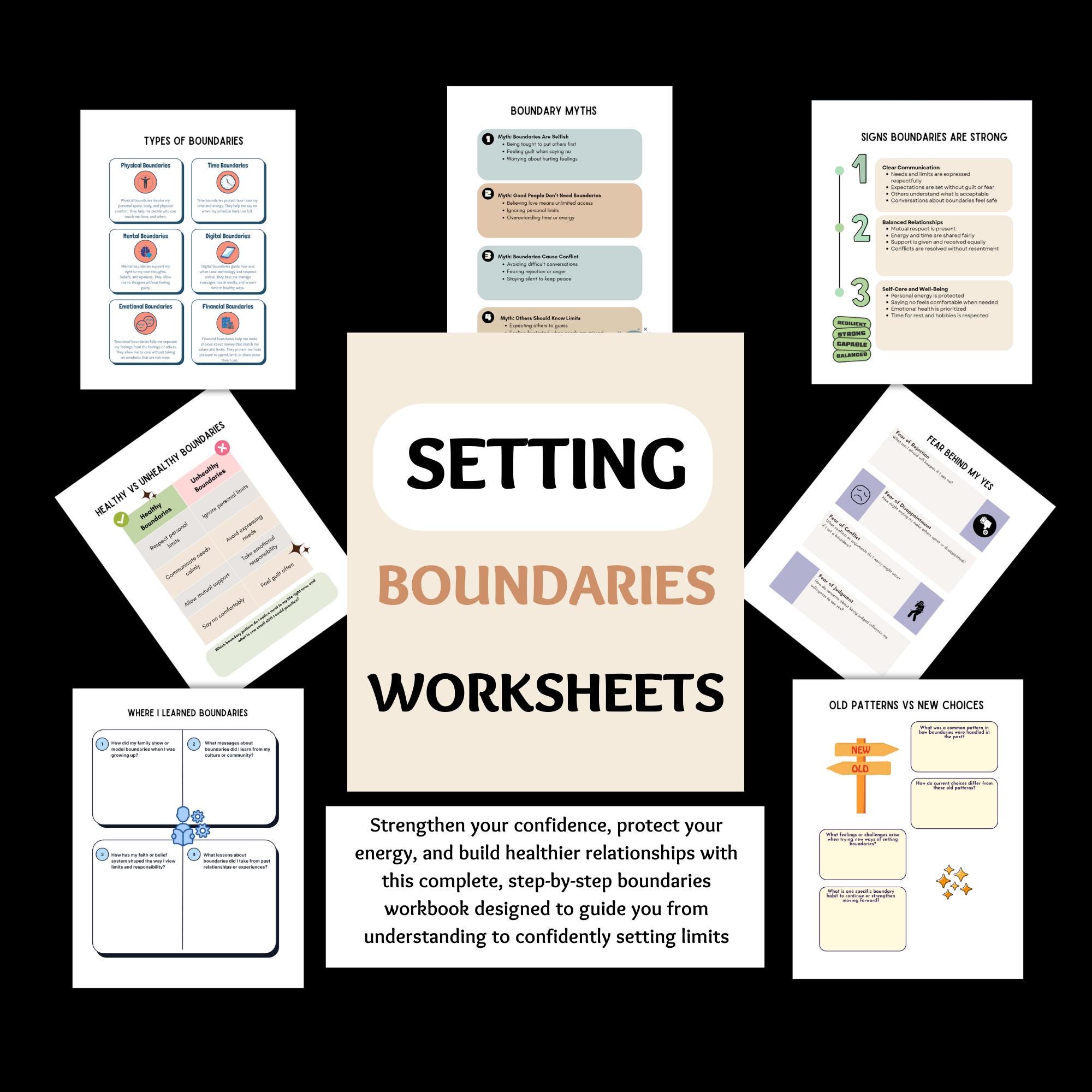 Setting Boundaries Worksheet Bundle Therapy Workbook, Boundary Setting ...