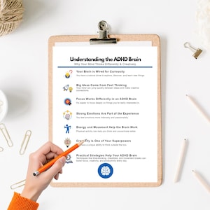 ADHS Gehirn erklärt Spickzettel, Exekutivfunktion und Therapie Handout Neurovielfalt zum Ausdrucken, Arbeitsblatt für Exekutivfunktionswerkzeuge