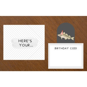 Carte de joyeux anniversaire, carte d'anniversaire surprise punny pêche morue jeu de mots surprise, carte d'anniversaire minimale, téléchargement numérique instantané imprimable