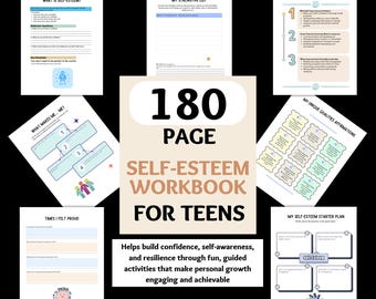 Teen Mental Health Self-esteem Self Worth Workbook,Teen Coping skills,Therapy Session Counselor PDF, Check-In Journal Boundaries Activities