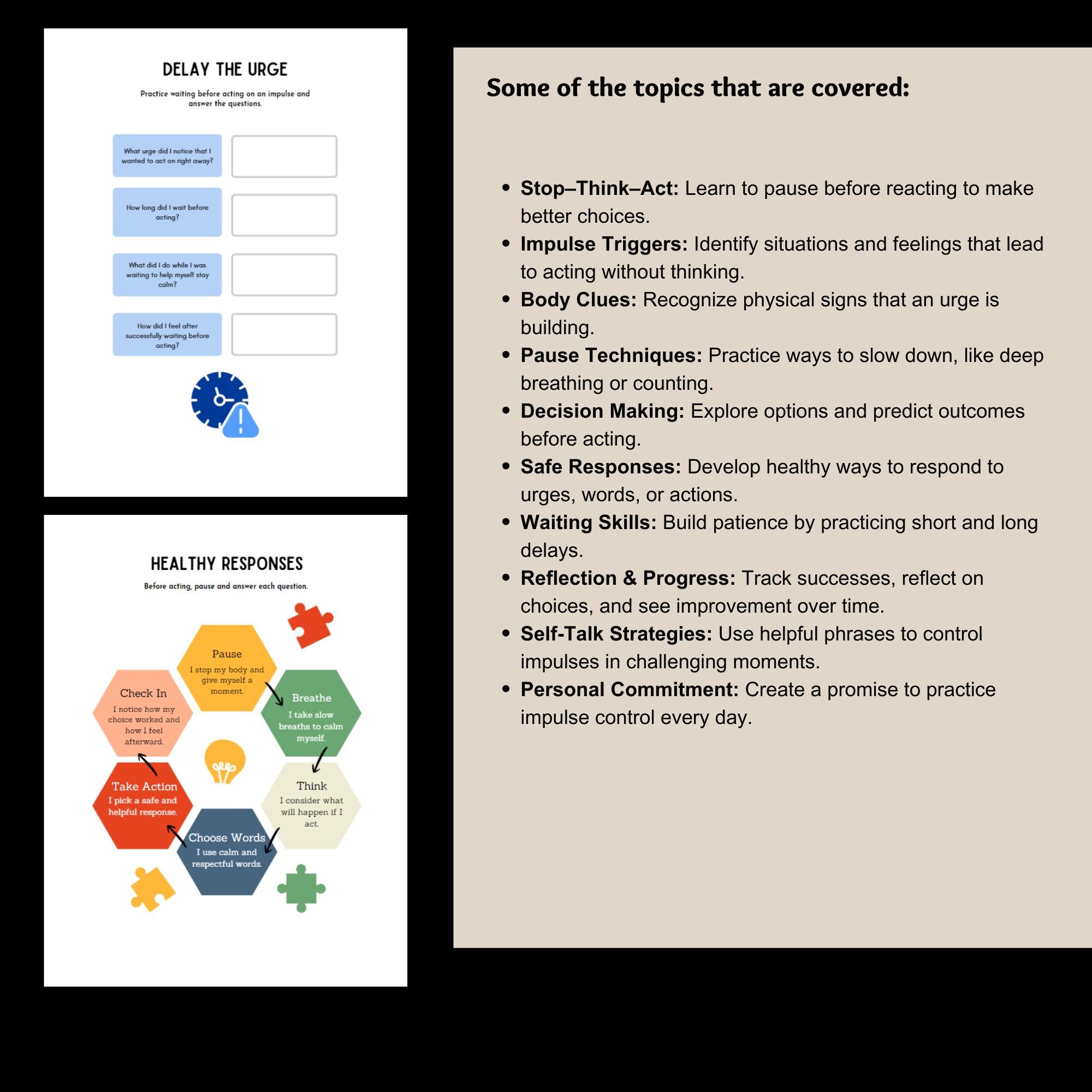 Impulse Control Mega Bundle Therapy Worksheets, Emotional Self ...