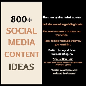 800+ Social Media Ideas, Social Media Content Calendar, Social Media Post Ideas, Social Media Post Planner, Social Media Planner, Marketing