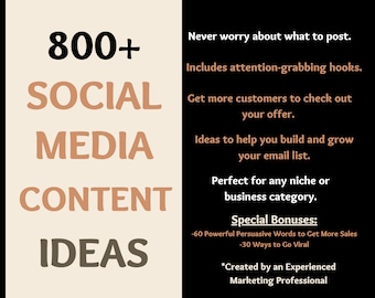 800+ Social Media Ideas, Social Media Content Calendar, Social Media Post Ideas, Social Media Post Planner, Social Media Planner, Marketing