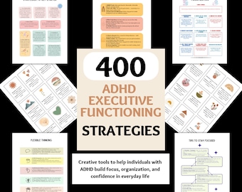 400 ADHD Ressourcen für Exekutivfunktionsfähigkeiten, Arbeitsblätter für psychische Gesundheitstherapie, SEL-Bewältigungsfähigkeiten, Exekutivfunktionsrad