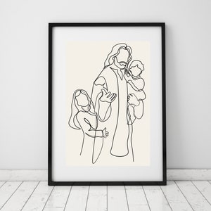 Ik ben een kind van God, Jezus Lijn Kunst, Kinderen van God, Vrede in Christus, Minimalistische Moderne Christelijke Tekening Foto Muur Afdrukbare Poster