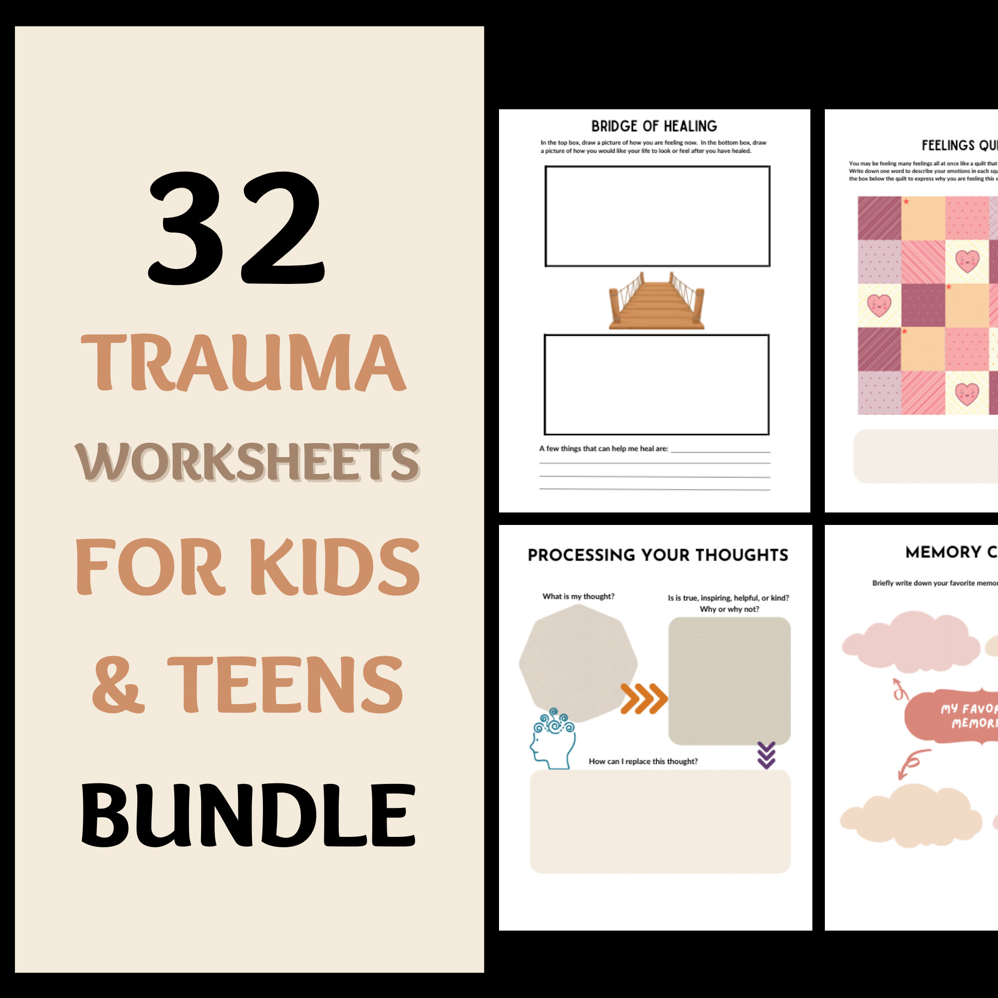 32 Trauma Worksheets Bundle for Teens & Kids Counseling Therapist PTSD ...