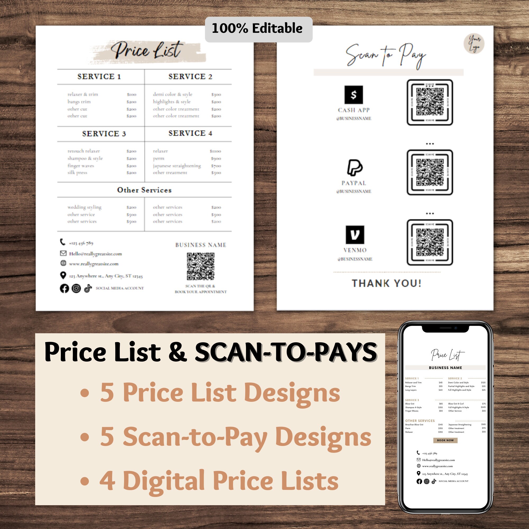 Price List Template, Scan to Pay Sign, Editable Canva Price List ...
