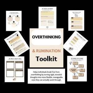 Kit di strumenti per il rimuginare eccessivo e la ruminazione, Fogli di lavoro per pensieri intrusivi, TCC, DBT, ADHD, ansia, strategie di coping, risorse per la terapia.