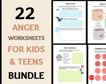 22 Anger Management Worksheets Therapy Bundle for Teens & Kids, Counseling Therapist Printables, Anger Relief Activities Workbook Journal
