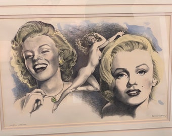 May include: A black and white print of a woman with blonde hair. The woman is depicted in three different poses. The print is signed "Robert Gentry" in the bottom right corner and "30/100 Marilyn" in the bottom left corner.