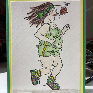Funny card Lady Running Over the lips straight to the hips