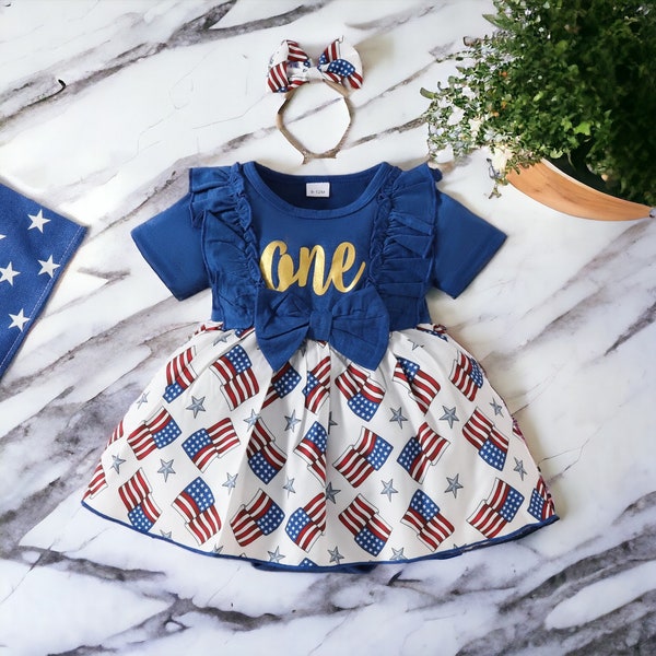 Independence Day Newborn Infant Toddler Baby Girl Romper, Ruffle Bow Jumpsuit, Headband Outfit, Summer Clothing