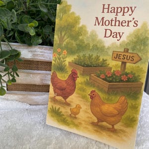 Biglietto d'auguri divertente per la festa della mamma stampabile / Polli / Amante di Gesù / Miglior cuoco / Biglietto digitale piegato 5x7 / Download immediato / Interno vuoto