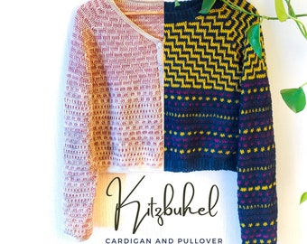 Crochet Pattern >> mosaic crochet colorful cropped hip length set crochet sweater  >> Kitzbuhel Cardigan AND pullover SET PATTERN