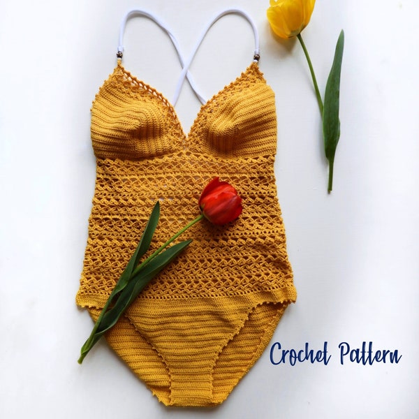 Crochet Pattern >> Bathing suit boho swimsuit one piece bañador bikini festival onesie bodysuit > Poliana Swimsuit PATTERN