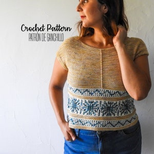 Crochet Pattern >> summer tee cropped low back crew neck colorful mosaic crochet top >> Mozaika GunesTop PATTERN