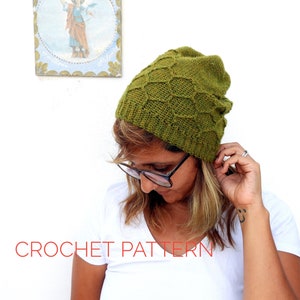 Crochet Pattern >> Honeycomb stitch easy slouchy unisex beanie hat tuque > HoneyBuns Beanie PATTERN