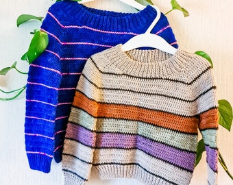 Stripy Mini Pullover CROCHET PATTERN >> unisex children kids crochet pullover sweater raglan top-down striped >> crochet PATTERN